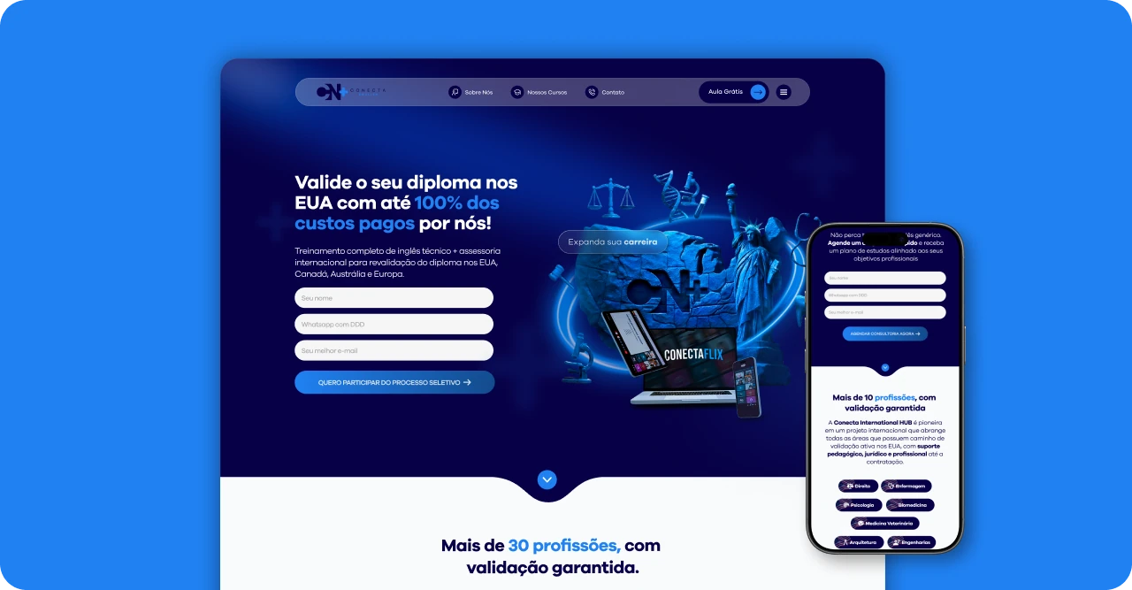 Apresentação do projeto em desktop e celular